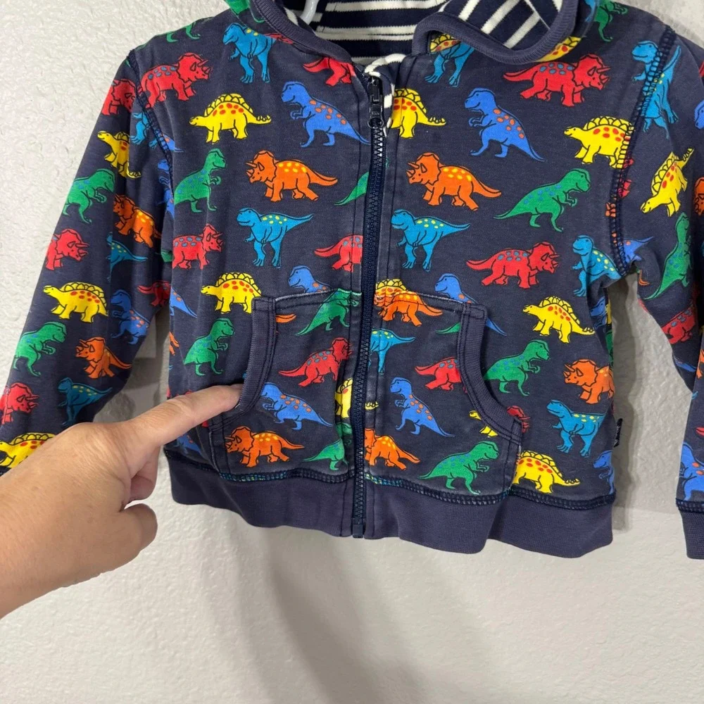JoJo Maman Bébé Size 18-24M Navy‎ Reversible Dinosaur Stripe Full Zip Hoodie